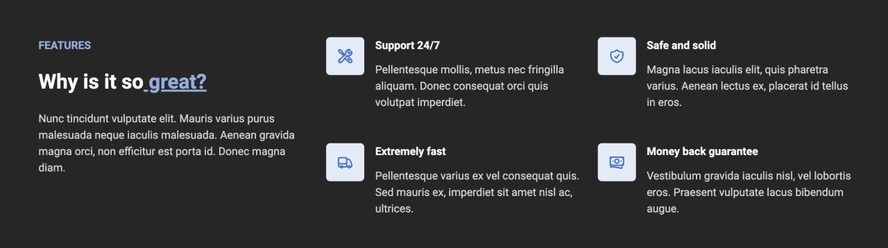 Feature Section Design Block Dark v.7