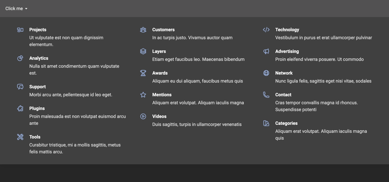 Mega Menu Design Block Dark v.1